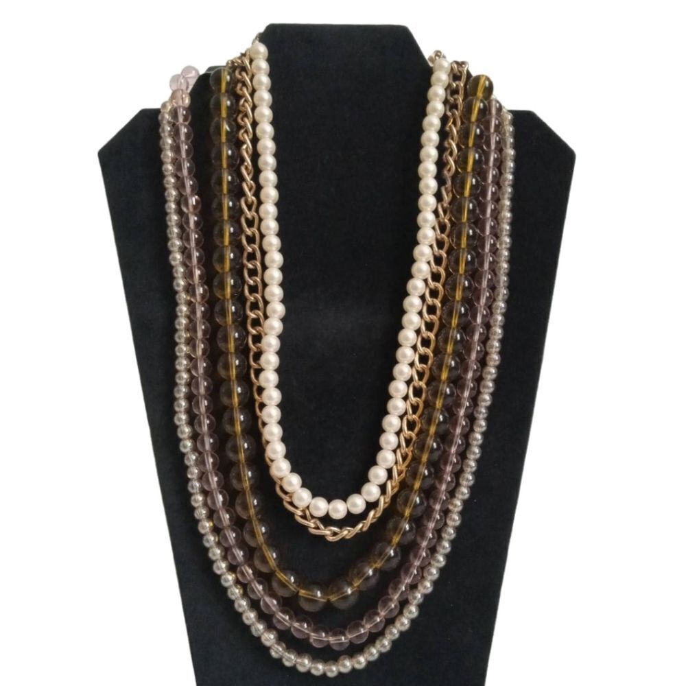 Marley Lilly Gold & Pink Multicolored Faux Pearl Glass Beaded Statement Necklace